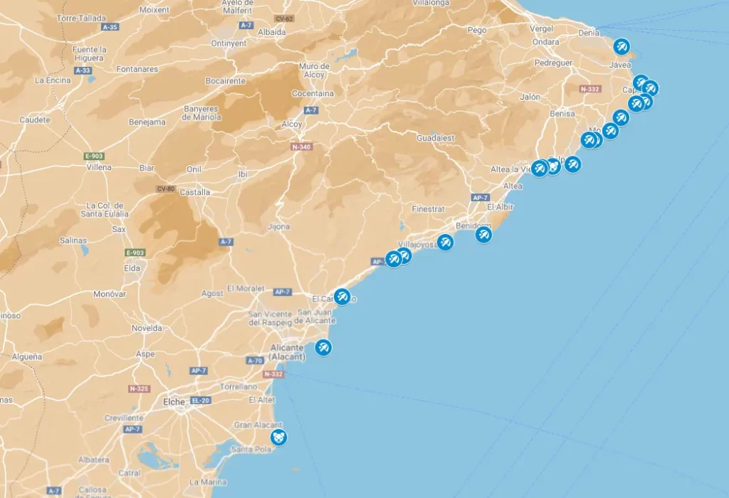 Mapa Mejores Calas de Alicante